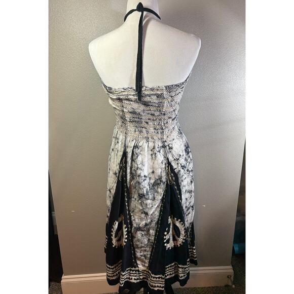 Double Decker Boho Peace Smocked Embroidered Beaded Tie Halter Dress Free Size - Picture 2 of 5